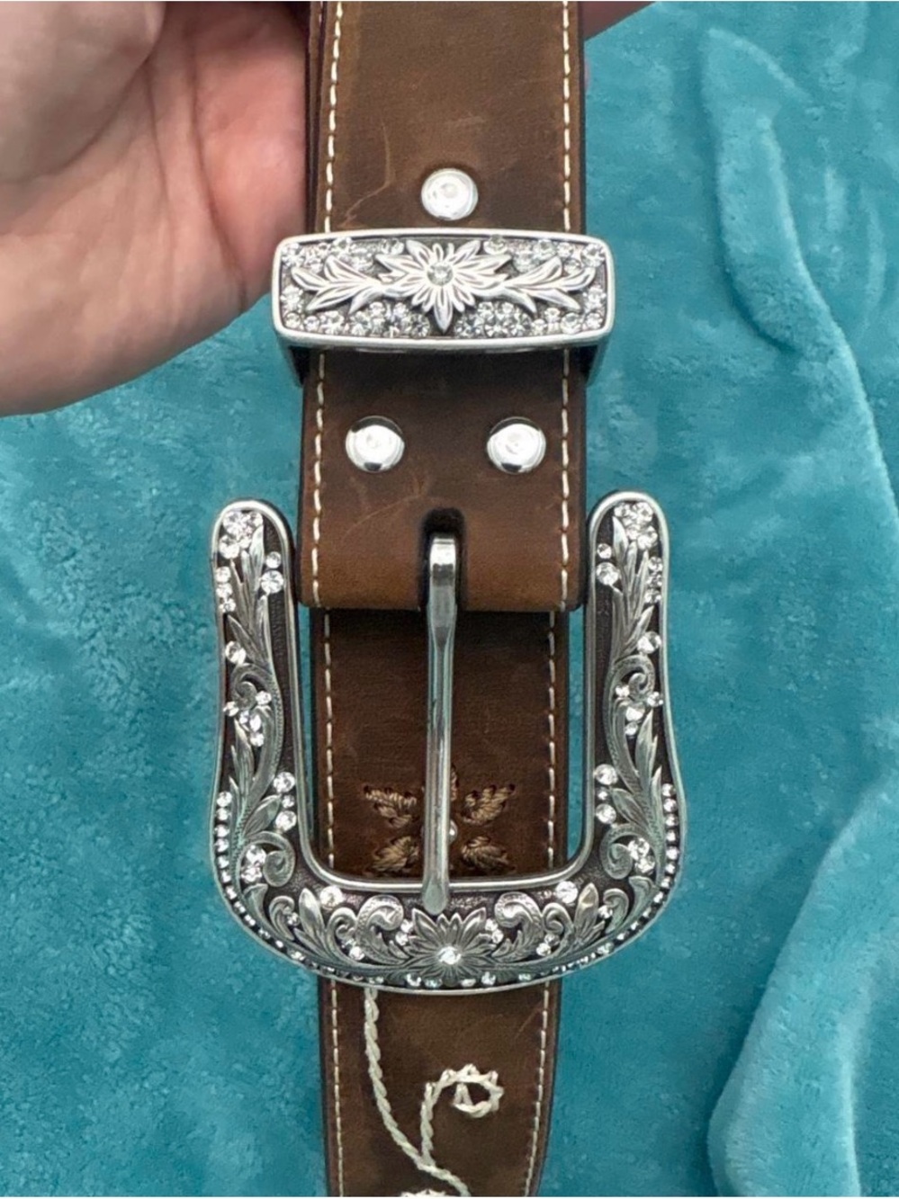 Nocona Brown Leather Western Belt with Ornate Silver Buckle